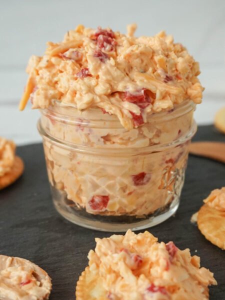 Creamy pimento cheese in jar