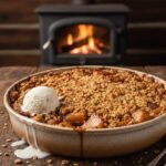 Warm apple crisp with vanilla ice cream