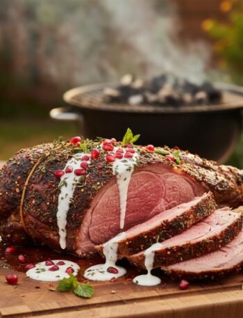 Slow-grilled middle eastern lamb leg