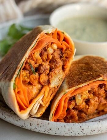 Easy Buffalo Chickpea Cauliflower Wraps