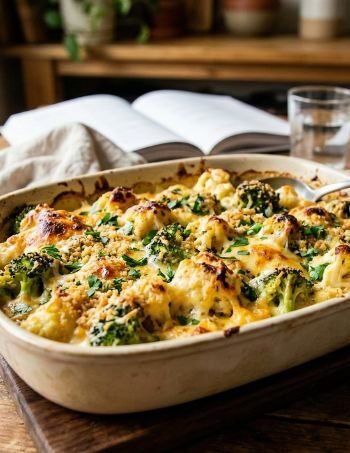 Enjoy this easy, creamy Cheesy Broccoli Cauliflower Bake No Condensed Soup Required. It is a healthy, delicious side dish the whole family will love!