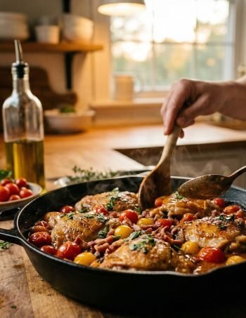 Cherry Tomatoamazing Skillet Chicken Cherry Tomatoes Bacon And Herbs