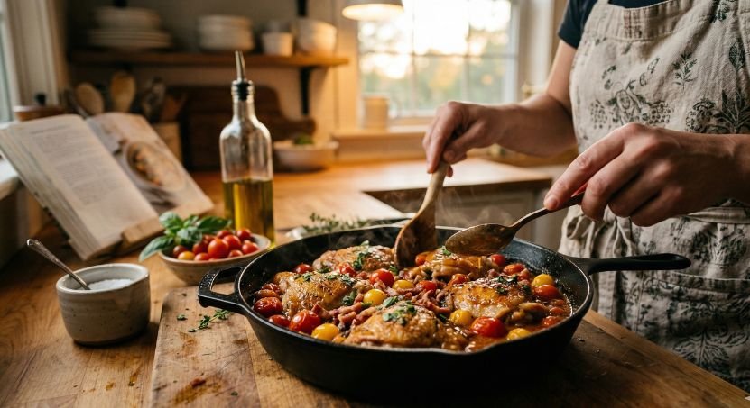 Cherry Tomatoamazing Skillet Chicken Cherry Tomatoes Bacon And Herbs