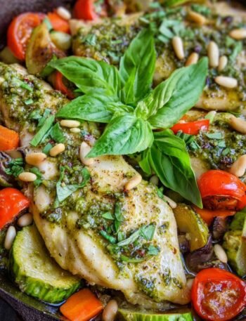 3-Step Creamy Basil Pesto Chicken Pasta (Quick Dinner!)