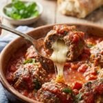 Mozzarella Stuffed Meatballs In Homemade Tomato Sauce