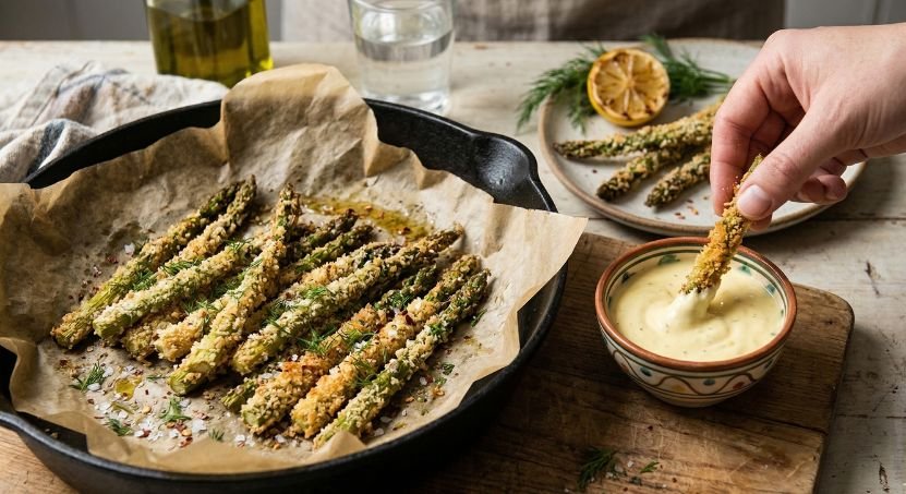 Oven Baked Asparagus Fries With Lemon Aoli