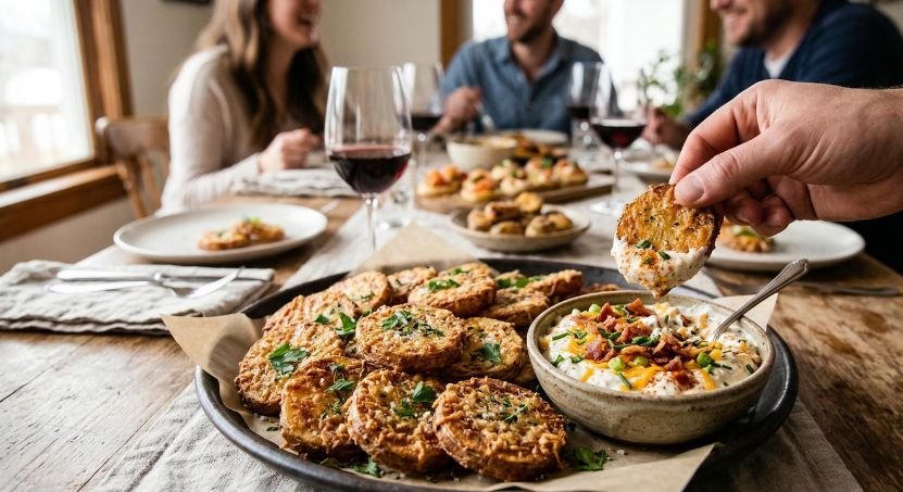 Parmesan Crusted Potato Rounds With Loaded Dip