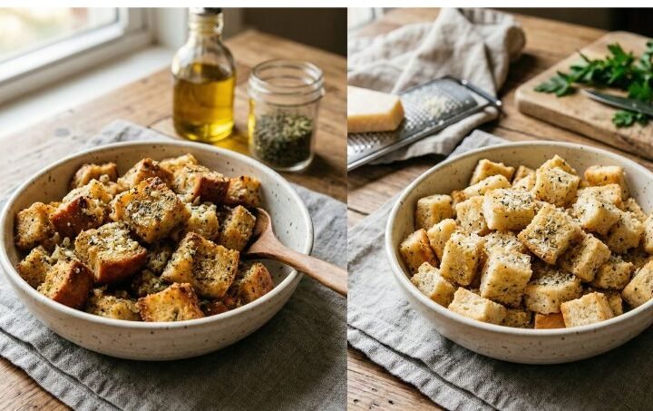 Parmesan Garlic N Herb Croutons 2 Ways Regular Lightened