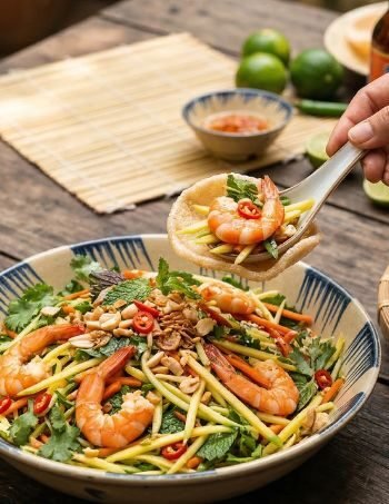 Vietnamese Style Prawn Mango Salad Served With Prawn Crackers