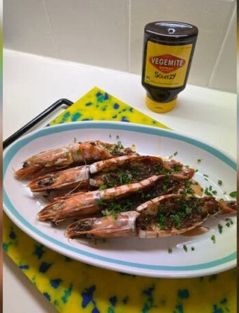 Butterflied Prawns With Vegemite And Xo Sauce