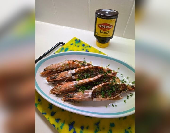 Butterflied Prawns With Vegemite And Xo Sauce