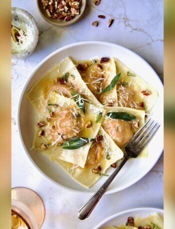 Pumpkin Ravioli With Sage And Walnut Parmesan