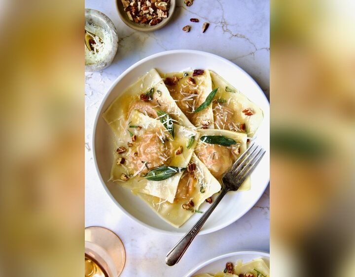 Pumpkin Ravioli With Sage And Walnut Parmesan