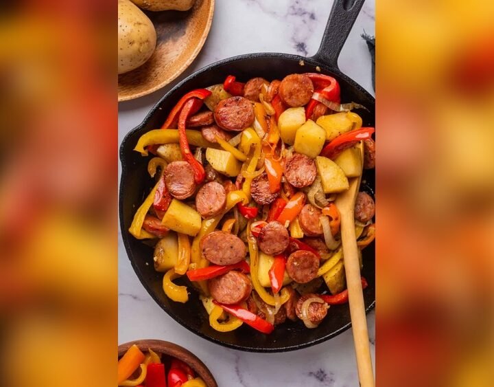 Sausage Skillet With Onions Peppers And Potatoes