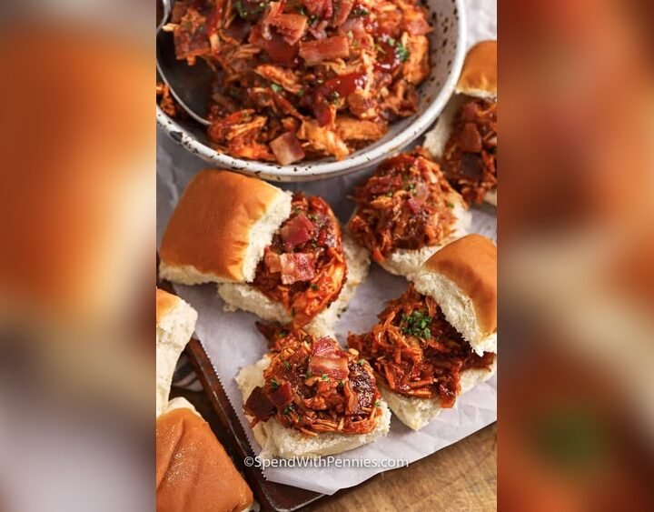 Slow Cooker Bacon Barbecue Chicken Sliders