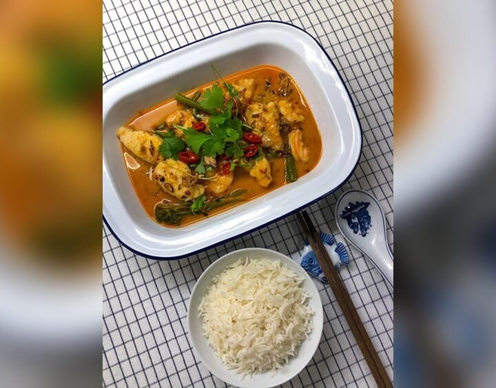 Thai Red Penang Style Curry With Fish Prawns