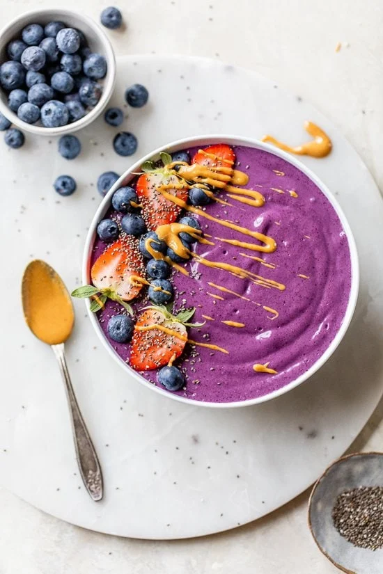  Healthy Peanut Butter and Jelly Smoothie Bowl