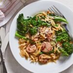 Easy Broccolini Chicken Sausage And Orzo Skillet One Pan Dinner Recipe