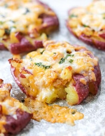 Easy Roasted Smashed Potatoes with CHEESE!