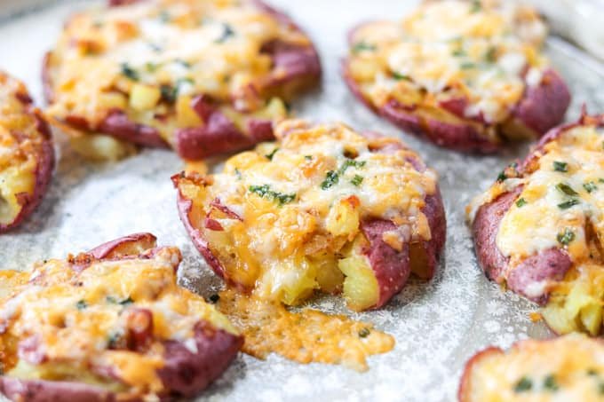 Easy Roasted Smashed Potatoes with CHEESE!