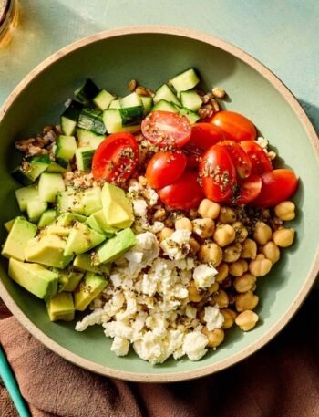 Healthy Chickpea Feta Avocado Salad Recipe – Easy High Protein Mediterranean Lunch