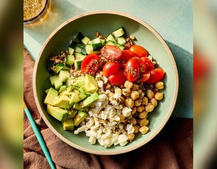 Healthy Chickpea Feta Avocado Salad Recipe – Easy High Protein Mediterranean Lunch