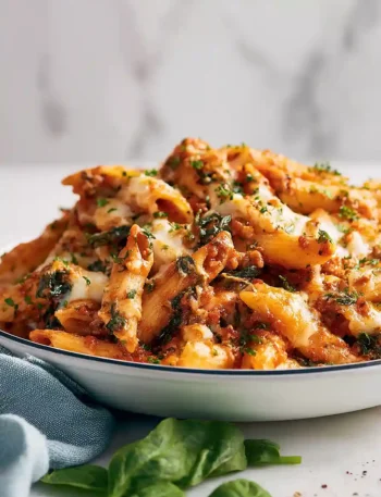 Sausage Baked Mostaccioli with Spinach