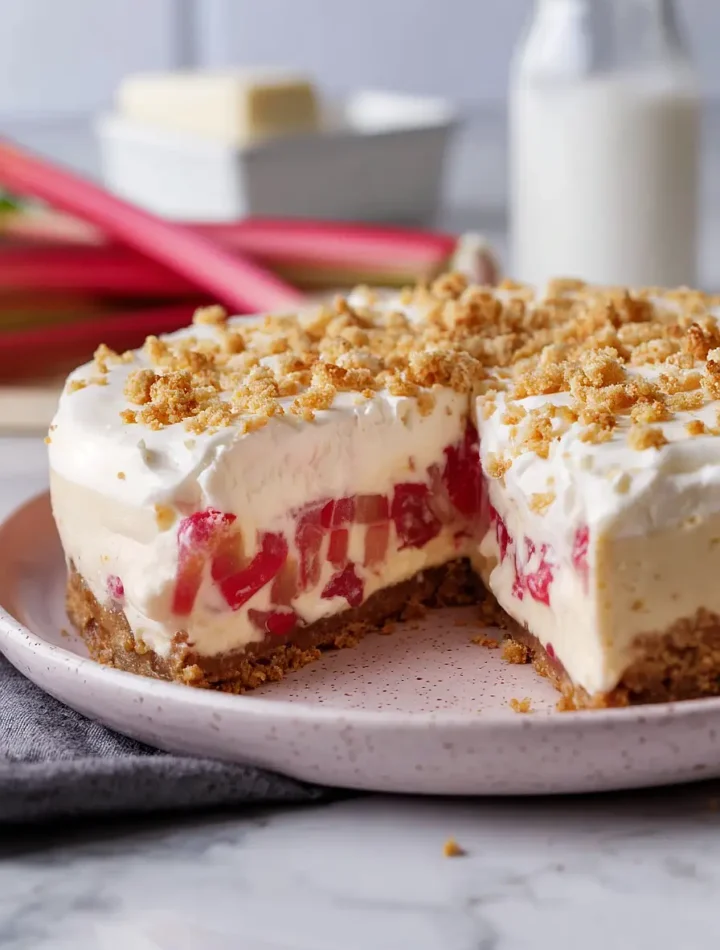 Rhubarb Cheesecake with Sour Cream Topping
